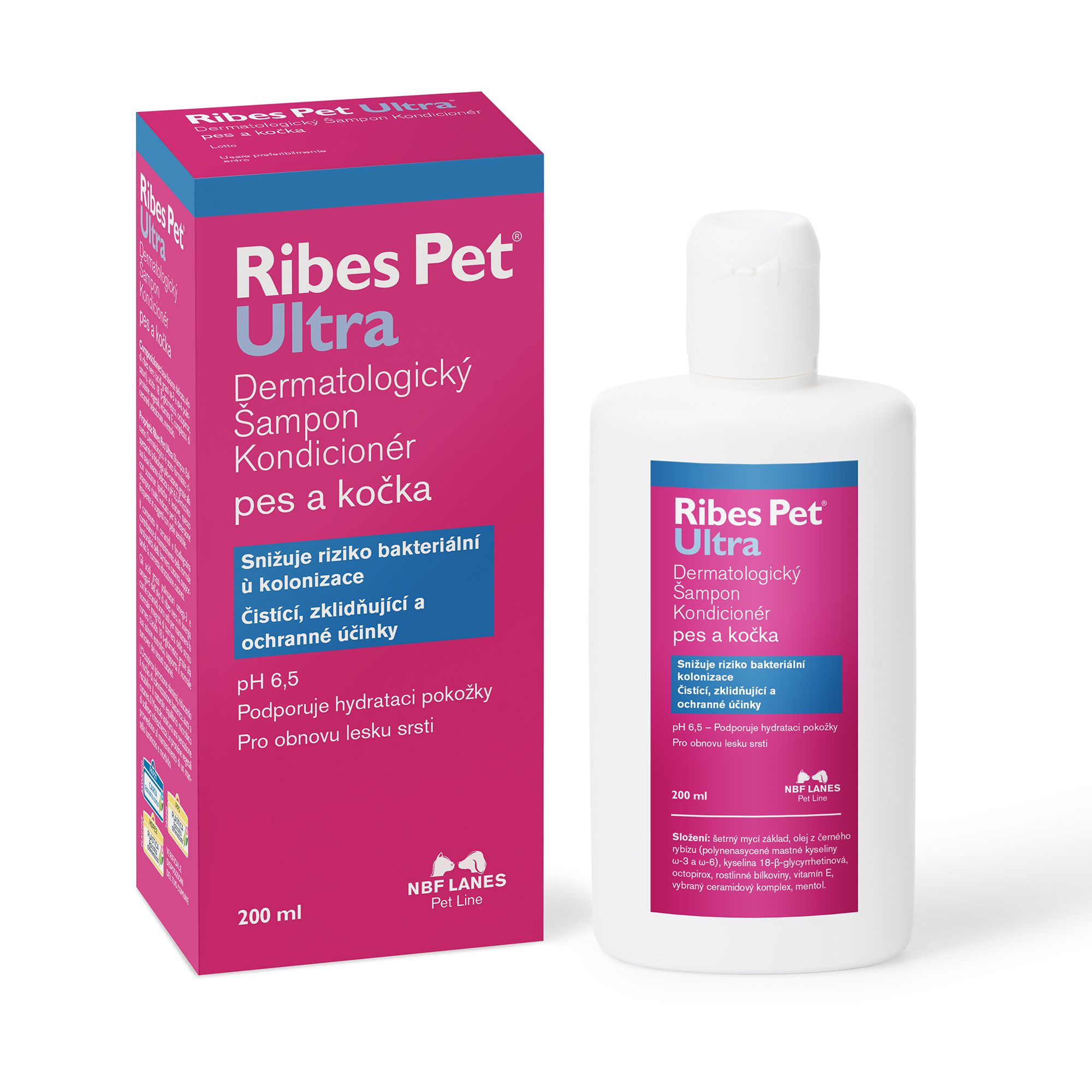 Ribes Pet Ultra šampon a kondicionér Pes a kočka 200ml – zklidňující péče o pokožku