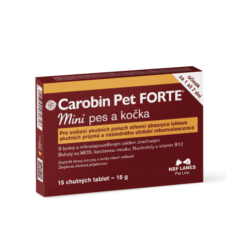 Carobin Pet Forte Mini Pes a kočka 15 tbl – pomoc při akutním průjmu
